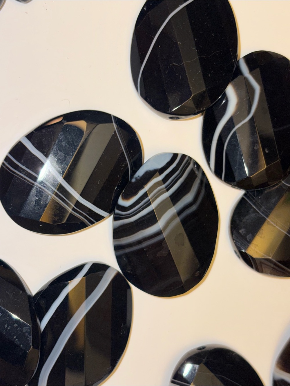 Black Banded Agate drilled Bead Lot 30 Loose Stones + Matching Bracelet Faceted